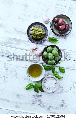 Basil Pesto, Olives, Sea Salt  and Olive Oil