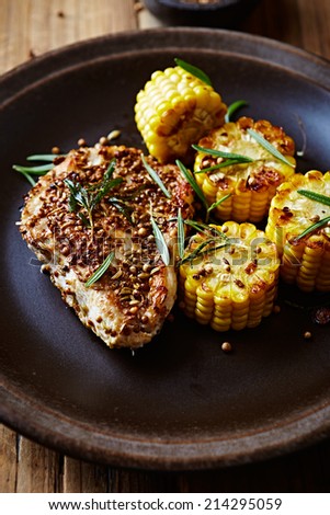 Chicken Fillet with Coriander Cumin Crust and Sweetcorn