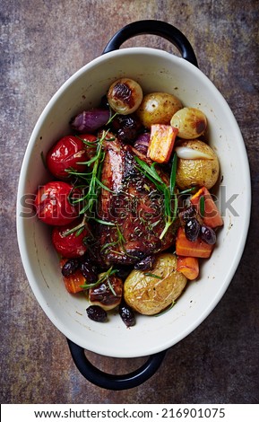 Herb roast pork with roast vegetables