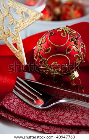 Christmas Table Decorations on Christmas Table Setting Stock Photo 40947760   Shutterstock