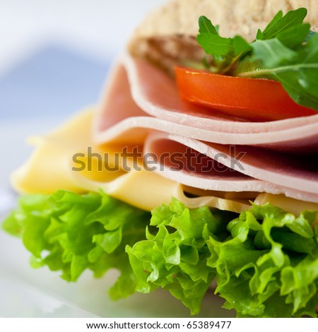 Closeup of sandwich with ham,cheese and fresh vegetables