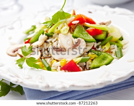 rice salad with mushrooms and pepper