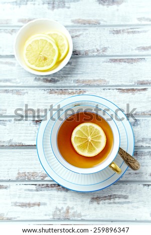 Cup of earl grey tea with lemon
