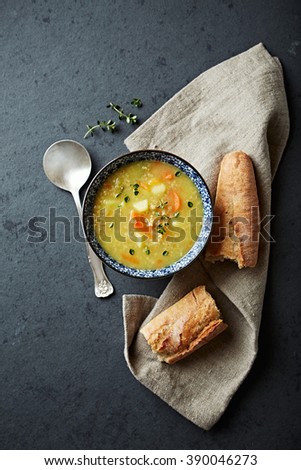 Polish barley soup with fresh marjoram