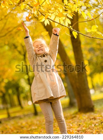 Autumn fun - lovely girl has a fun in autumn leaves, happy child