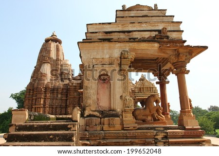 Khajuraho, India has many Hindu temples, famous for their erotic sculptures/ Khajuraho temples and their erotic sculptures, India