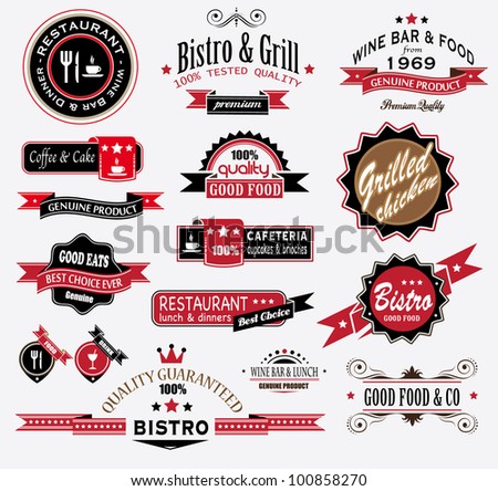 Premium quality collection of Restaurant, bistro and food & co labels with different styles and space for text.