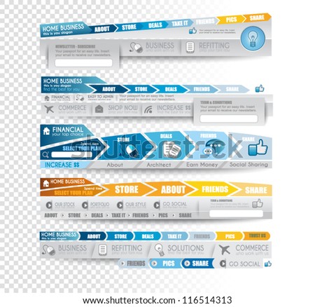Collection of web elements menu item carousel icons ribbons template for headers footers bar side bar and so on All in blue tones Collection of web elements menu item carousel icons ribbons template for headers footers bar side bar and so on All in blue tones