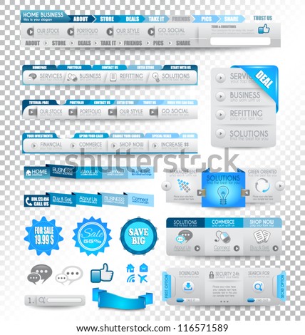 Collection of web elements menu item carousel icons ribbons template for headers footers bar side bar and so on All in blue tones Collection of web elements menu item carousel icons ribbons template for headers footers bar side bar and so on All in blue tones