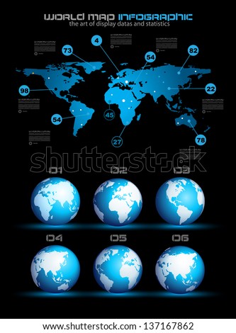 Infographic layout template with world maps. Ideal for global statistics and for every kind of data visualization. Delicate shadows and high costrast colours.