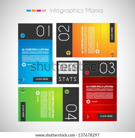 Infographic design template with paper tags. Ideal to display information, ranking and statistics with orginal and modern style.