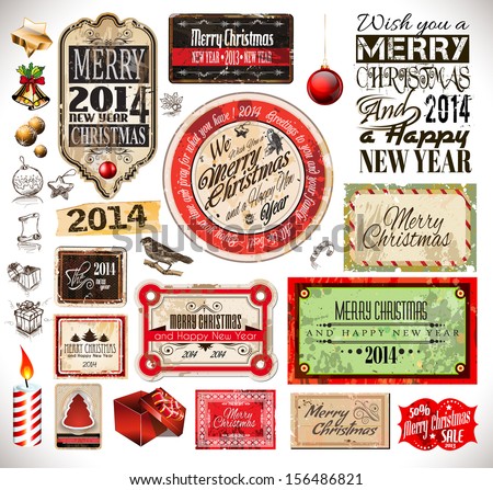 Christmas 2014 Vintage labels and typo collection. A lot of Christmas related design elements for your old style designs