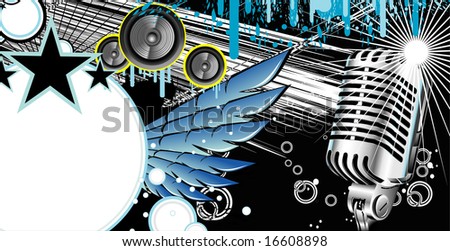 Vintage microphone and music frame background