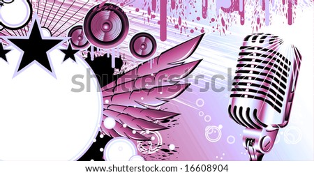Vintage microphone and music frame background