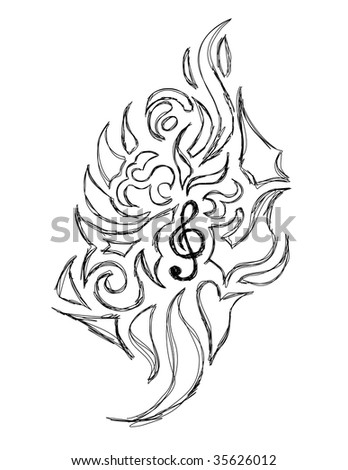 stock photo : Hand Made Sketch of an Abstract Violin Key tattoo