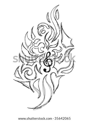 stock vector VECTOR Hand Made Sketch of an Abstract Violin Key tattoo