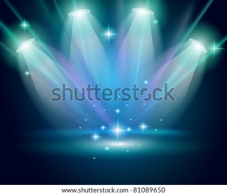 Magic Spotlights with Blue rays and glowing effect for people or product advertising. Every lights and shadow are transparent.