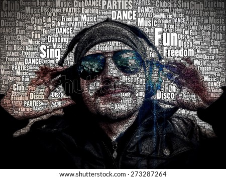 Original Man with HeadPhone illustration made with Words.