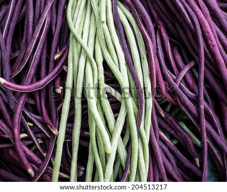 Purple and green Chinese long beans.