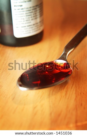 close up of cough syrup on table