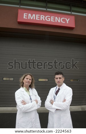 two doctors outside of hospital ER