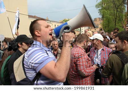 MOSCOW, RUSSIA - may 6, 2012: Russian opposition leader Nikolai Laskin, on shares of Russian opposition for fair elections