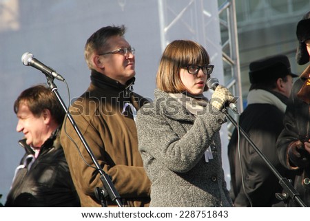 Moscow, Russia - March 10, 2012. Municipal MP Vera Kichanova on an opposition rally on election results