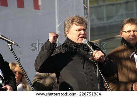 Moscow, Russia - March 10, 2012. Politician Sergei Mitrokhin on an opposition rally on election results