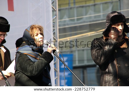 Moscow, Russia - March 10, 2012. Journalist Zoya Svetova on an opposition rally on election results