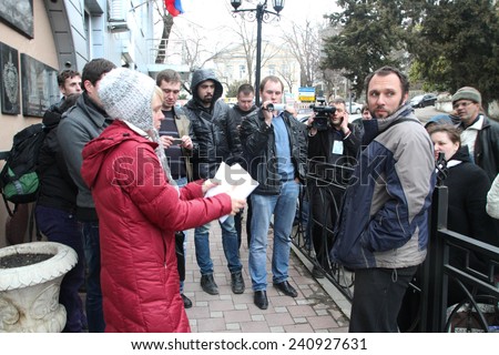 Tuapse, Krasnodar region, Russia - March 23, 2012. Evgenia Chirikova and other ecologists meet Suren Gazaryan released from under arrest