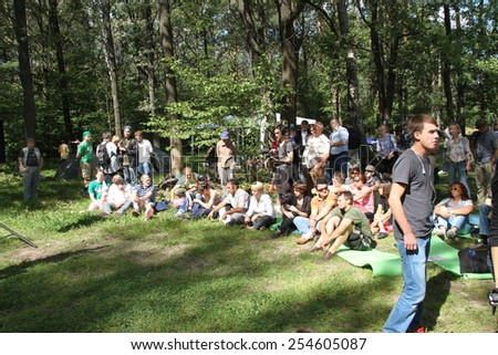 Khimki, Moscow region, Russia - August 19, 2012. Civil society activists in Khimki forest. Representatives of different political forces gathered to propose the single candidate from opposition