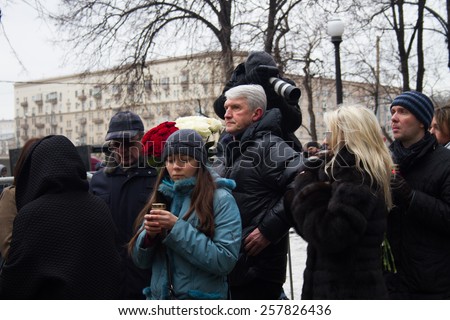 Moscow, Russia - March 3, 2015. Platon Lebedev in the queue at the funeral of Boris Nemtsov. Farewell to the oppositionist Boris Nemtsov, who was killed near the Kremlin