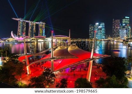 Cityscape of Singapore night in twilight time : Marina Bay view from Esplanade