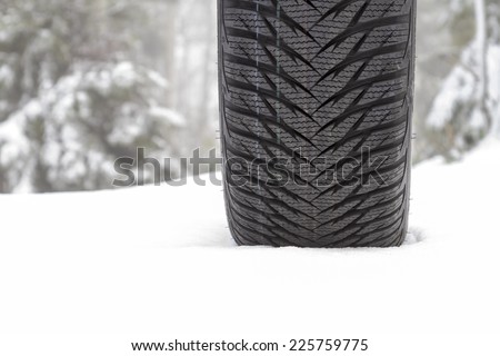 Brand new winter tire on a snow
