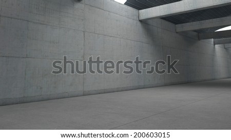 Industrial storehouse with concrete walls and beams