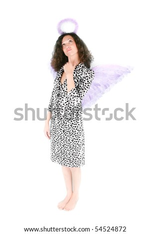 Woman with angel\'s wing and halo above her Head