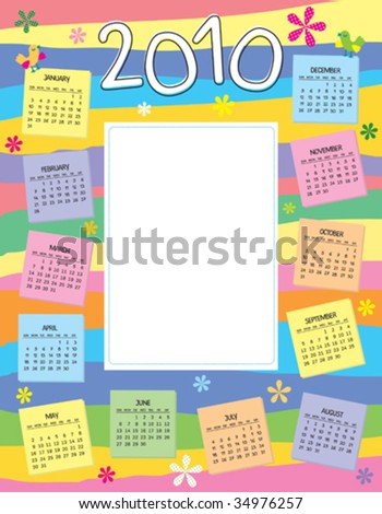 2010 Calendar on Stock Vector   Cute 2010 Calendar With Place For Kid    S Photo