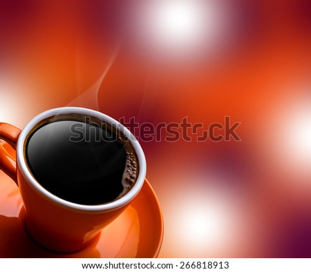 Cup of black coffee on bokeh background. Banner of a cup of coffee and a blurred background