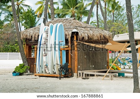 Kona, Hawaii - September 6, 2011 - Surf Rental Shop On Kona Beach On September 6, 2011 In Kona, Hawaii. Kona Beaches Are Well Known For The Good Spots For Surfing.