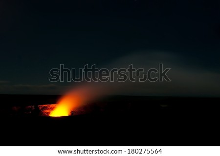 Smoking Crater of Halemaumau Kilauea Volcano in Hawaii Volcanoes National Park on Big Island at night