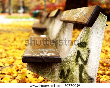 Graffiti bench in park