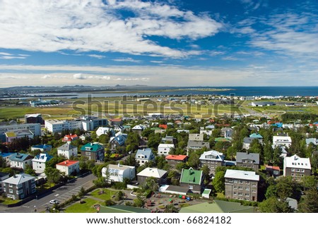 Aerial view of Reykjavik city on Iceland from Hallgrimskirkja church.
