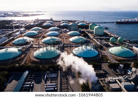 Aerial view of liquefied natural gas facilities.