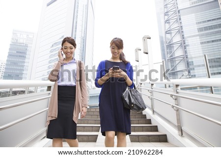 Women who walk the stairs while talking