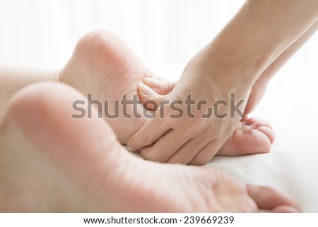 The woman massaging a sole