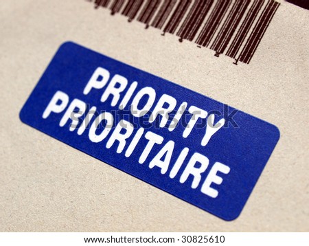 Priority Mail Envelope. stock photo : Priority mail label on a letter envelope