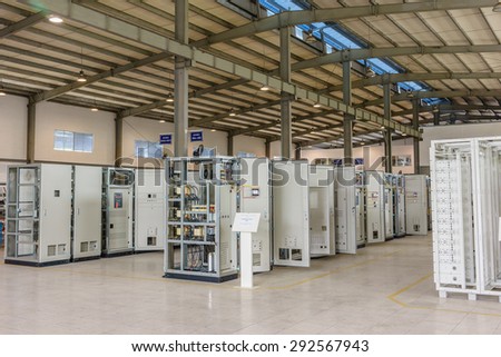 21 June 2015 in Hanoi Vietnam, Arrangement of unfinish electrical switchboard in factory. electrostatic powder coating, standing floor
