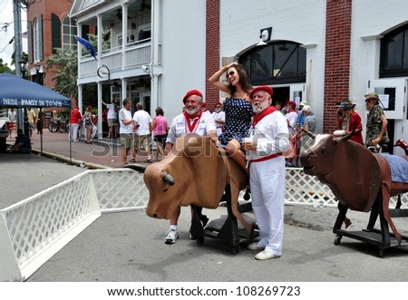 KEY WEST, FLORIDA-JULY 21:  Hemingway Days Festival in Key West, Fl. on July 21, 2012.  This is a annual, week long event, that includes a Hemingway Look-A-Like Contest Held At Sloppy Joe\'s Bar.