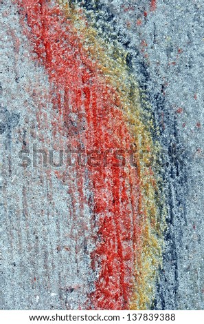 Fine Art Macro Photograph Of Tiny Paint Scrapes On Concrete Depicting A Rainbow.