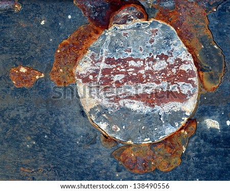 A Fine Art Macro Abstract Photograph Of Peeling Paint And Rust On Metal Background Depicting Jupiter And Her Moons